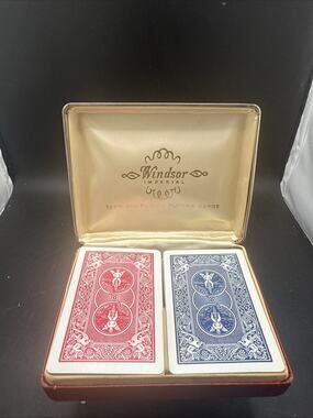 Vintage Windsor Imperial Double Deck Playing Cards Red Case 100% Plastic Set